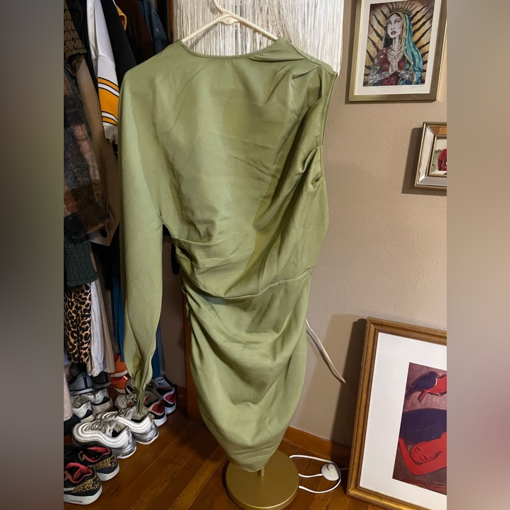 One Shoulder Green Dress